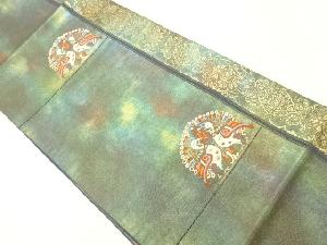 孔雀に花更紗模様織り出し　袋帯